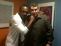 Sugar Ray Leonard and Kevin Thomsen recording My Life In And Out Of The Ring
